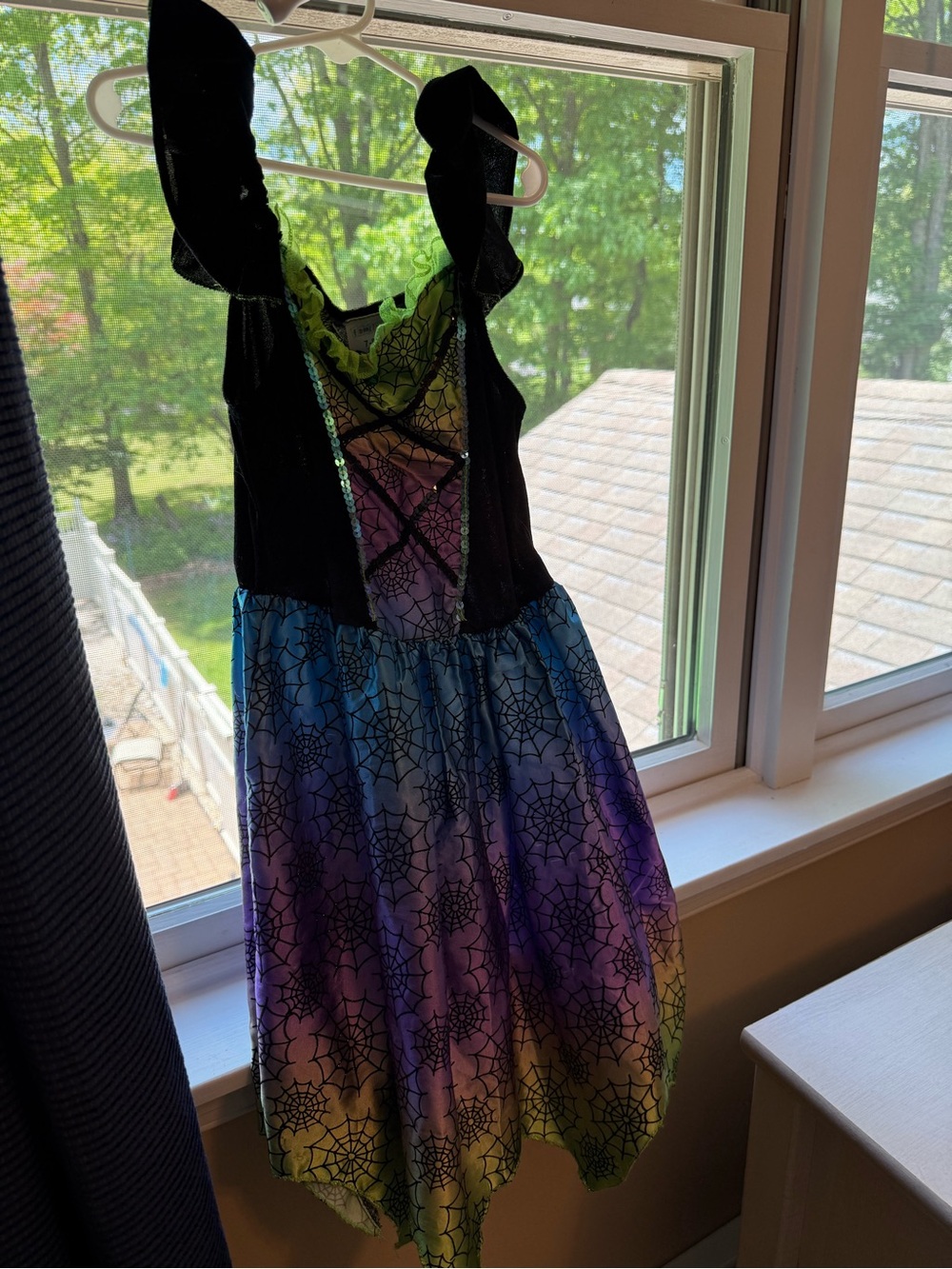 Girls Halloween Spiderweb Dress in Black with Gradient Skirt